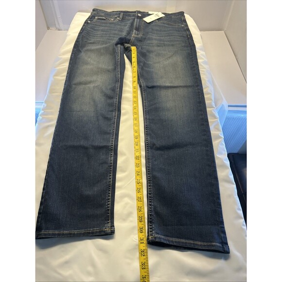 Calvin Klein Slim Fit Straight Stretch Jeans Men 36 x 32 Dark Blue Denim New - Picture 3 of 11